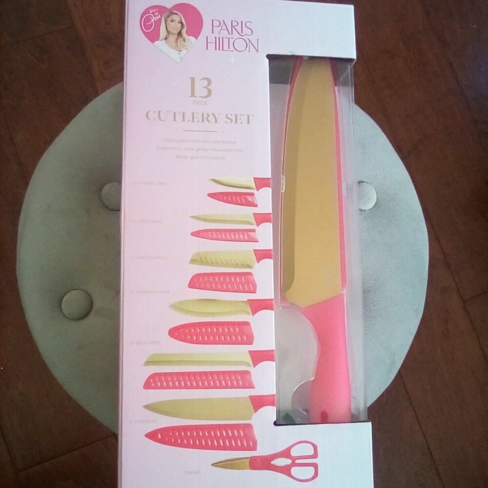 💞Too Cute Paris Hilton Sparkly Hot Pink 13-piece Cutlery Knife Kitchen Set💞